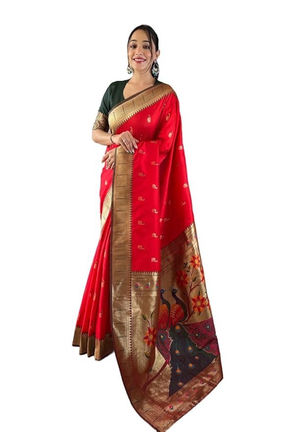 51nnlvxeKnL._SY879_ Women's Paithani Silk Saree With Blouse Piece - Image 1