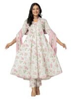 Women's Cotton Printed Anarkali Kurta with Palazzo Pants and Dupatta - Image 3