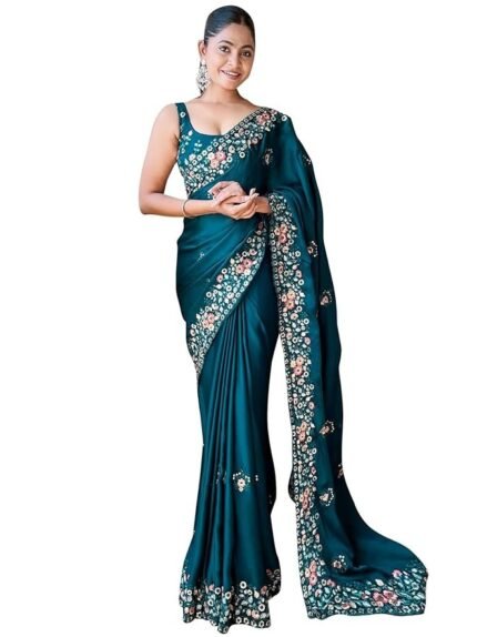 Women's Multicolor Chiffon Embroidered Saree with Unstitched Blouse