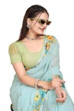Short Sleeve with Organza Patch Sleeve Readymade Saree Blouse for Women Stylish - Image 4