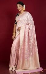 Handwoven Nakshi Floral Brocade Work Self Color Khaddi Georgette Banarasi Saree - Image 3