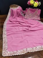 Women's Georgette Embroidery work Saree with Blouse Piece - Image 2