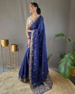 Women Tussar Saree with Embroidered Border & Blouse Piece - Image 2