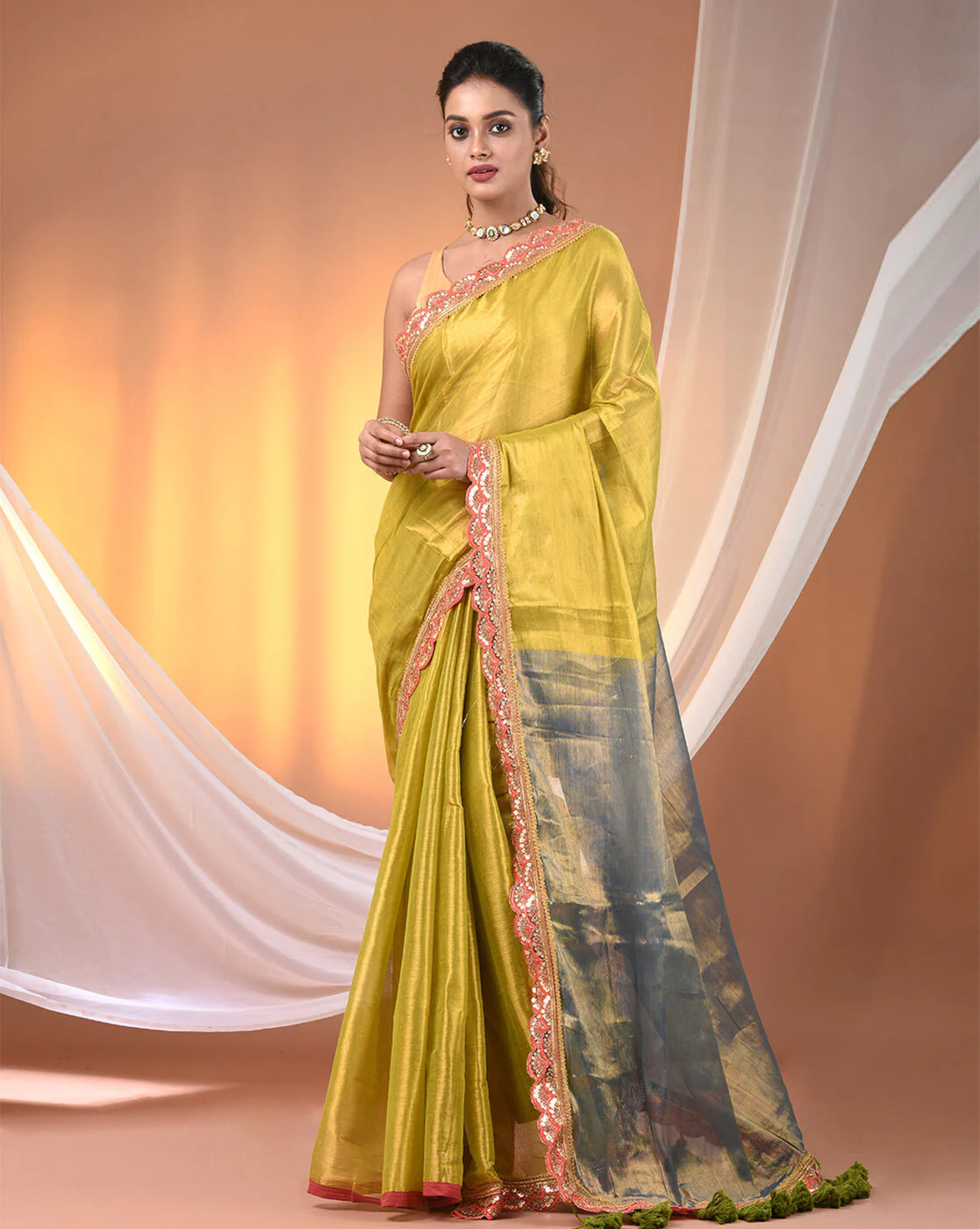 -1117Wx1400H-701453413-yellow-MODEL Women Traditional Saree - Image 1